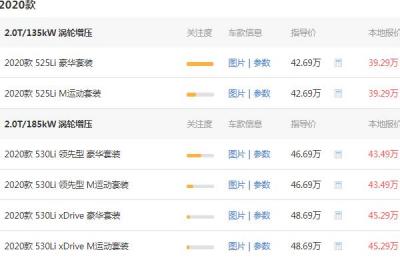 宝马525li报价2020款 宝马525li最低需要44万（报价3.4万）