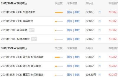 宝马七系价格多少报价 宝马七系报价裸车70.38万（730Li M运动套）